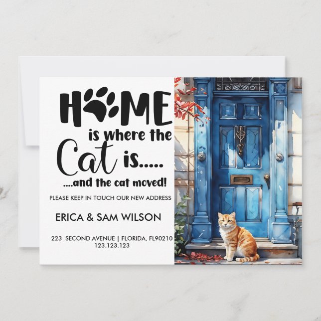 Home is where the cat is and the cats moved moving announcement (Front)