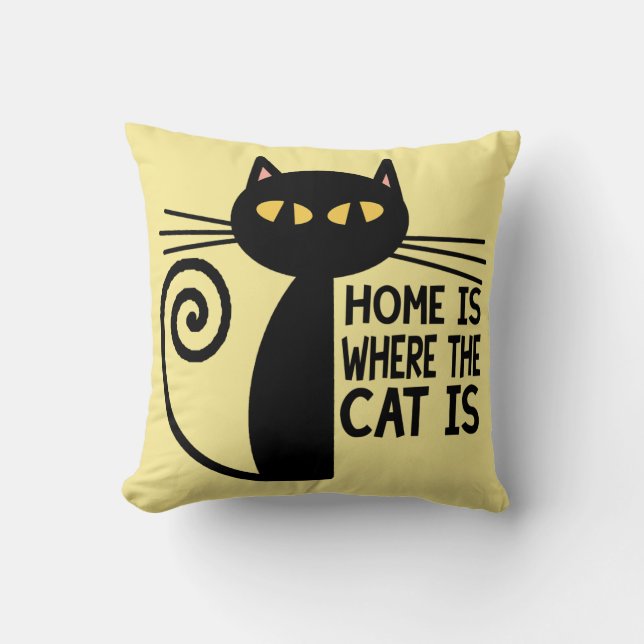 Home Is Where The Cat Is (beige) Throw Pillow (Front)