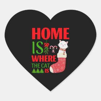 home is where the cat is Christmas Heart Sticker