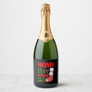 home is where the cat is Christmas Sparkling Wine Label