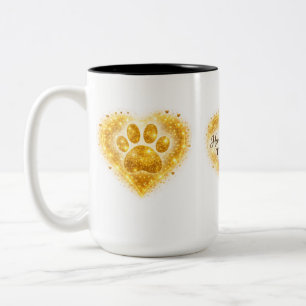 Home Is Where the Cat Is – Gold Paw Print Heart Two-Tone Coffee Mug