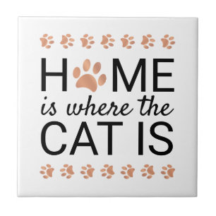 Home Is Where The Cat Is Rose Gold Foil Paw Prints Tile