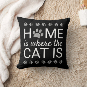 Home Is Where The Cat Is Silver Foil Paw Prints Throw Pillow