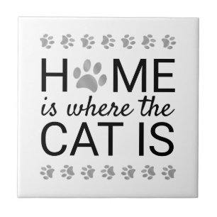Home Is Where The Cat Is Silver Foil Paw Prints Tile