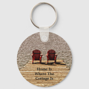 Home Is Where The Cottage Is Red Adirondack Chairs Keychain