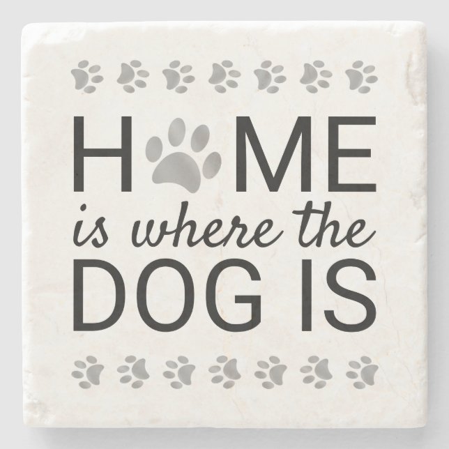 Home Is Where The Dog Is Silver Foil Paw Prints Stone Coaster (Front)