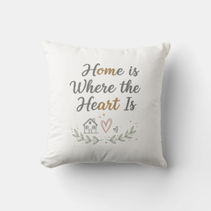 Home Is Where the Heart Is – Cozy Wall Art Quote Throw Pillow