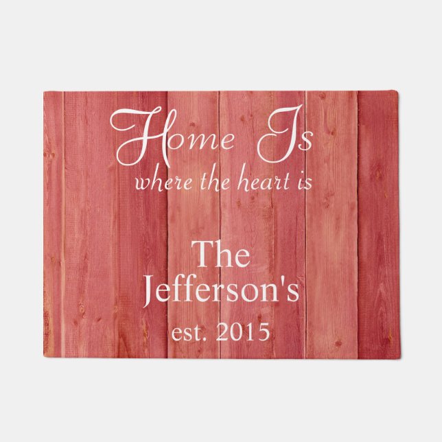 Home is Where the Heart is Red Woodgrain Doormat (Front)