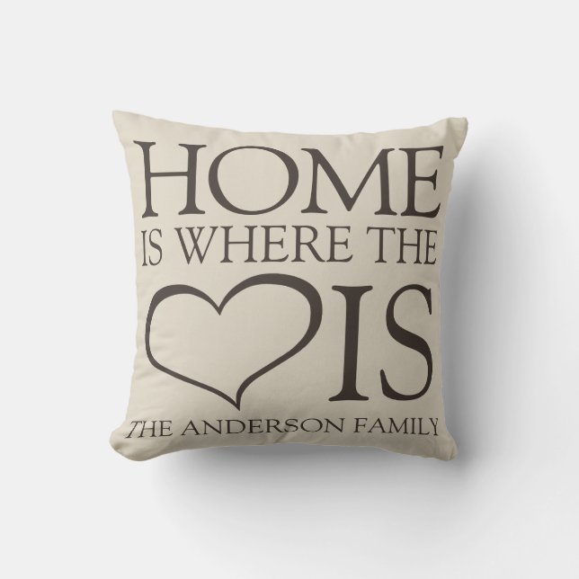 Home Is Where The Heart Is Rustic Family Throw Pillow (Front)