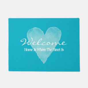 Home is where the heart is turquoise blue door mat