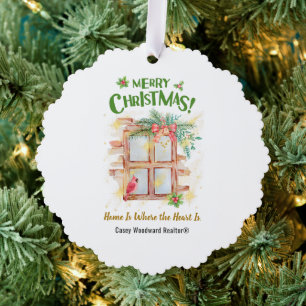Home Is Where the Heart   Realtor Hang Christmas  Ornament Card