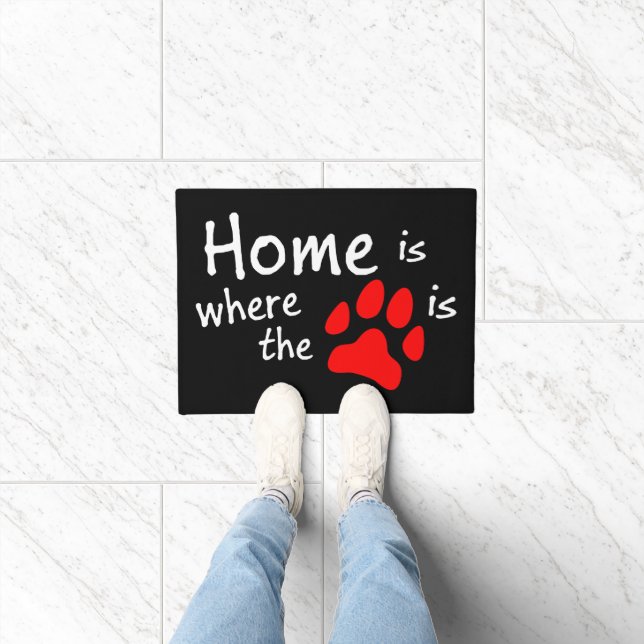 Home is where the paw print is Black Doormat (Indoor)