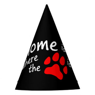 Home is where the paw print is Black Party Hat