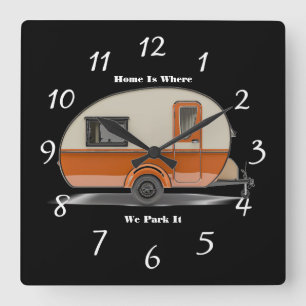 Home is where we park it square wall clock