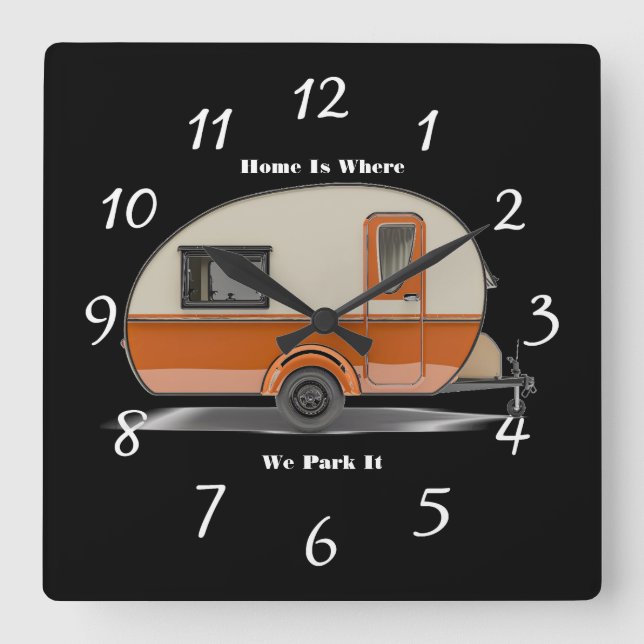 Home is where we park it square wall clock (Front)