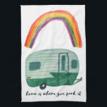 Home Is Where You Park It Vintage Trailer RAINBOW Kitchen Towel<br><div class="desc">Decorate your RV kitchen with this cool towel. Makes a great housewarming,  bon voyage or anniversary gift! 
You can customize it and add text too.
Check my shop for lots more colours and patterns plus matching kitchen stuff!</div>