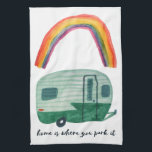 Home Is Where You Park It Vintage Trailer RAINBOW Kitchen Towel<br><div class="desc">Decorate your RV kitchen with this cool towel. Makes a great housewarming,  bon voyage or anniversary gift! 
You can customize it and add text too.
Check my shop for lots more colours and patterns plus matching kitchen stuff!</div>
