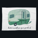 Home Is Where You Park It Vintage Trailer Watercol Kitchen Towel<br><div class="desc">Decorate your RV kitchen with this cool towel. Makes a great housewarming,  bon voyage or anniversary gift! 
You can customize it and add text too.
Check my shop for lots more colours and patterns plus matching kitchen stuff!</div>