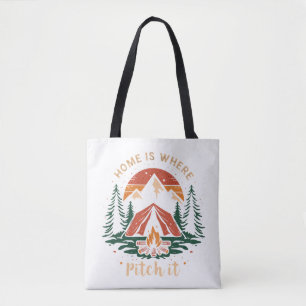 home is where you pitch it shirt, camping t-shirt tote bag