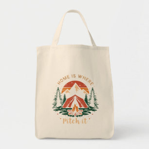 home is where you pitch it shirt, camping t-shirt tote bag
