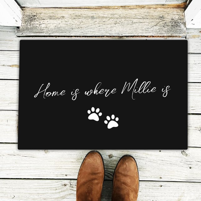 Home is where your  pet is paw print black doormat (Creator Uploaded)