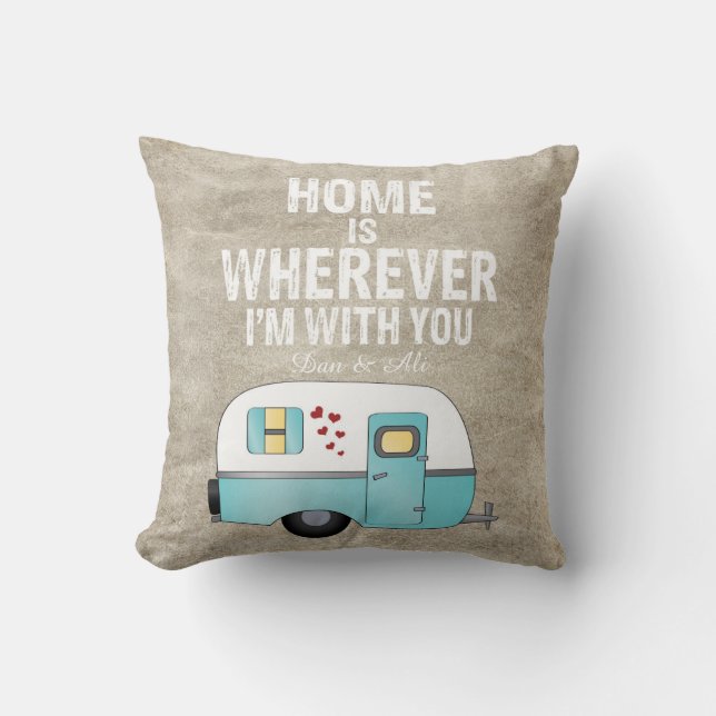 Home is Wherever I'm With You Custom Family Name Throw Pillow (Front)