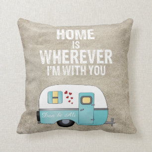 Home is Wherever I'm With You Custom Family Name Throw Pillow
