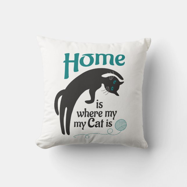 Home is whers my cat is throw pillow (Front)