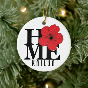 HOME Kailua Red Hibiscus Ceramic Ornament