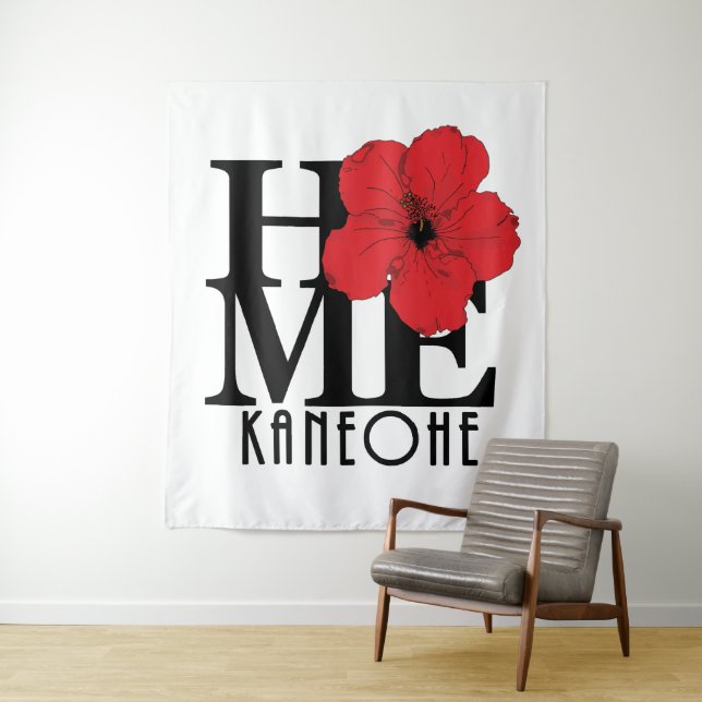 HOME Kaneohe Red Hibiscus Tapestry (In Situ)