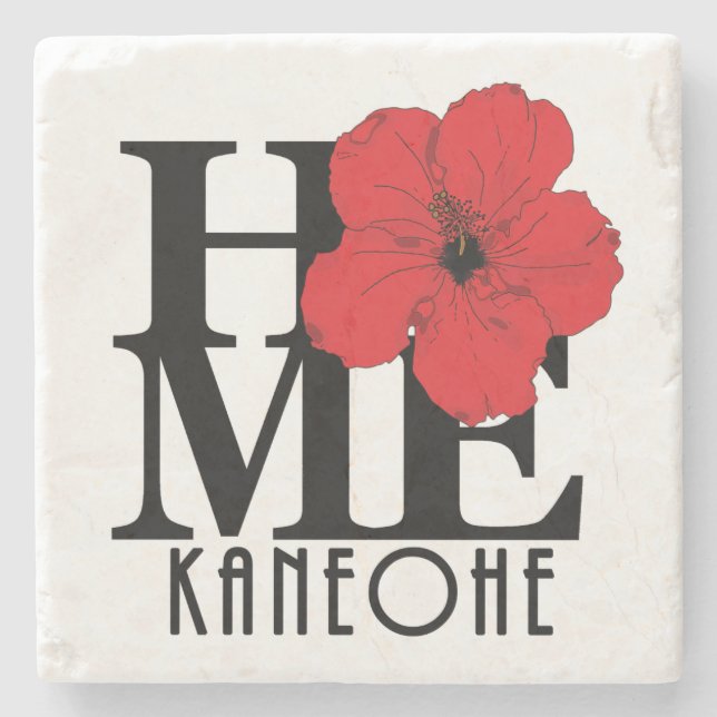 HOME Kaneohoe Red Hibiscus Stone Coaster (Front)