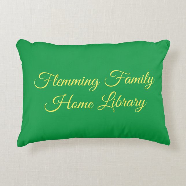 Home library cushion, kelly green, elegant script accent pillow (Front)