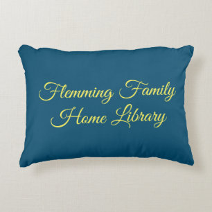 Home library cushion, navy blue, elegant script accent pillow