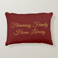Home library cushion, red & gold, elegant script