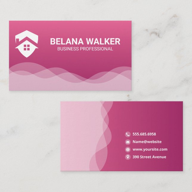 Home Logo | Pink Abstract Wave Background Business Card (Front/Back)