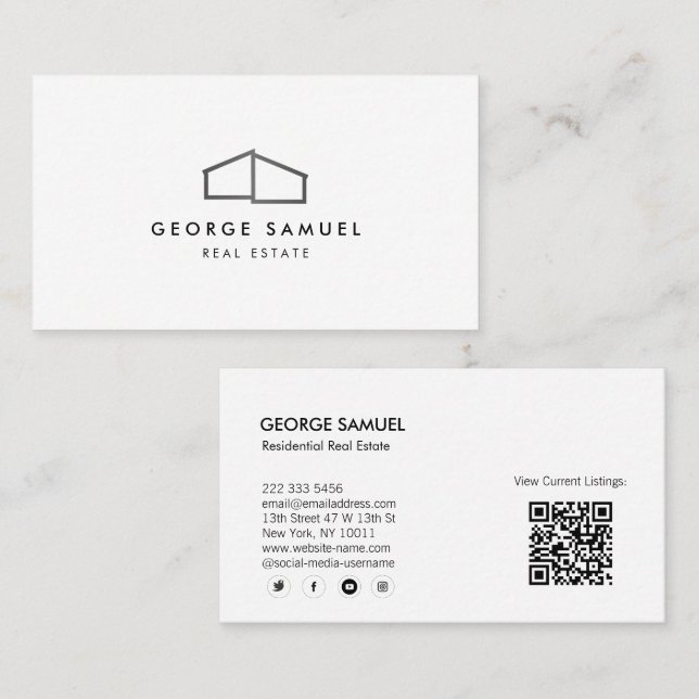 Home Logo Realtor Black & White Business Card (Front/Back)