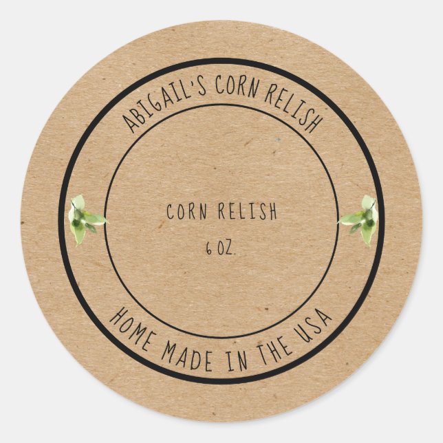 Home Made Corn Relish Foliage Custom Classic Round Sticker (Front)