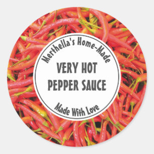 Home Made HOT PEPPER SAUCE Red Chilli Classic Round Sticker