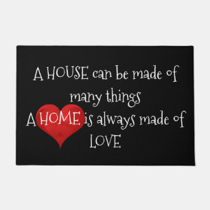 Home made of Love Quote Typography Black Red Heart Doormat