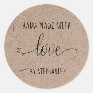 Home made with love typographic kraft paper classic round sticker