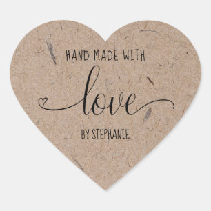 Home made with love typographic kraft paper heart sticker