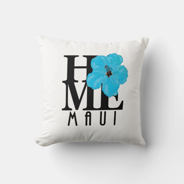 HOME Maui Blue Hibiscus Throw Pillow (Front)
