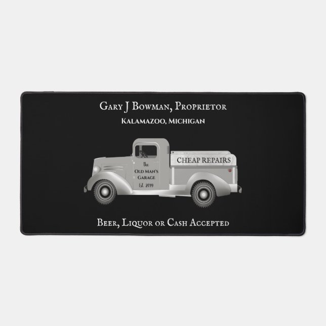 Home Mechanic Garage Truck with Cheap Repairs  Desk Mat (Front)
