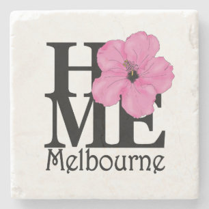 HOME Melbourne Pink Hibiscus Stone Coaster