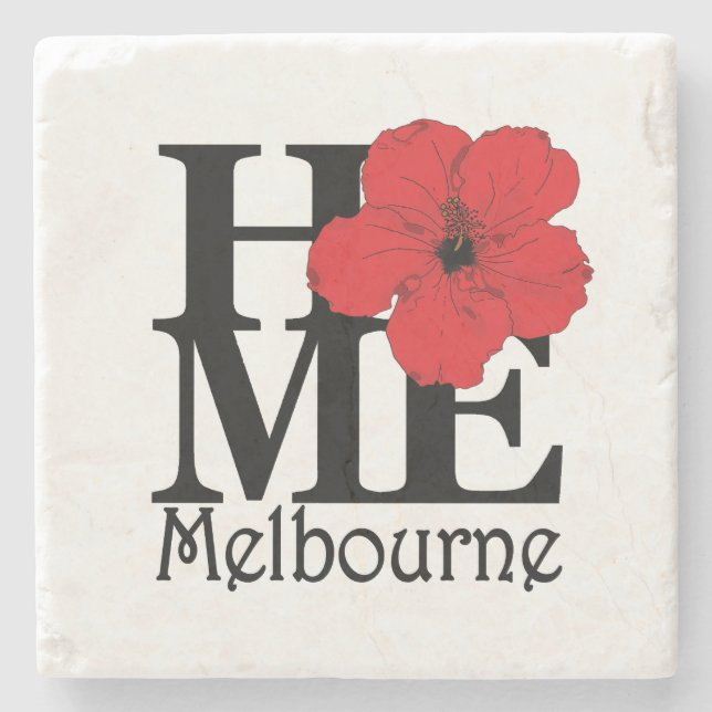 HOME Melbourne Red Hibiscus Stone Coaster (Front)