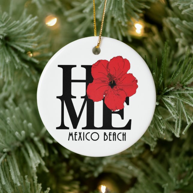 HOME Mexico Beach Red Hibiscus Ceramic Ornament (Tree)