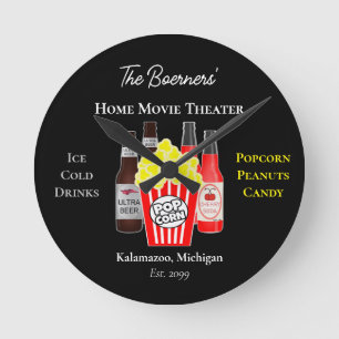 Home Movie Theater Beer Soda Wall Clock
