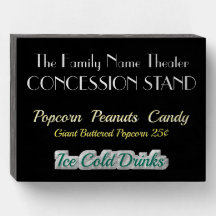 Home Movie Theatre Concession Stand Wood Box Sign