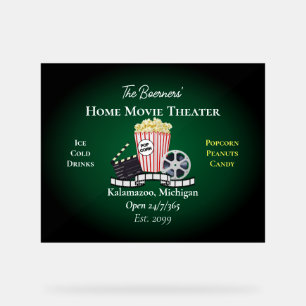 Home Movie Theatre Popcorn Film Green Acrylic Sign