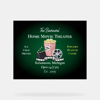 Home Movie Theatre Popcorn Film Green Acrylic Sign